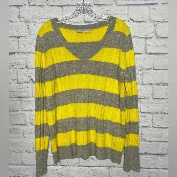 Ann Taylor Loft Wool & Rabbit Hair Blend Striped V Neck Casual Cable Sweater - Picture 2 of 5